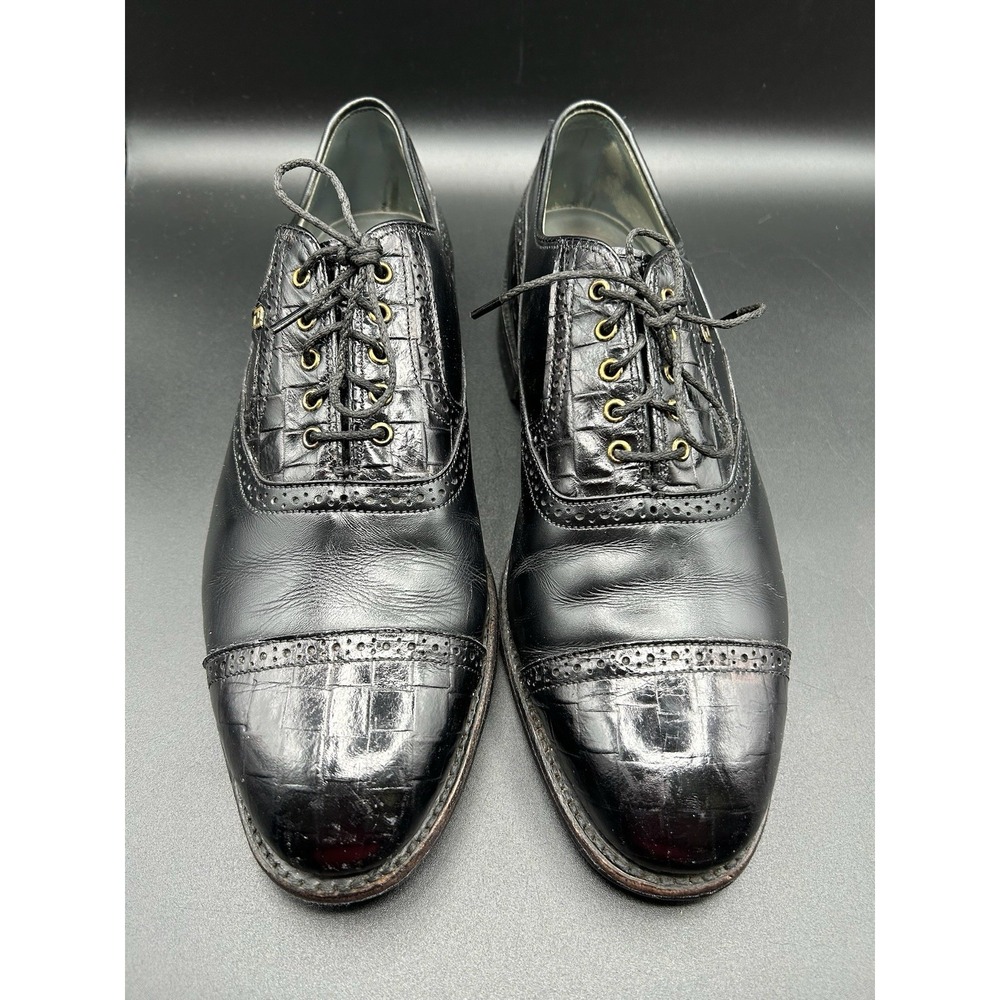 Vintage Footjoy Classics Dry Golf Shoes Mens SZ 10 Black Alligator Cap Toe USA